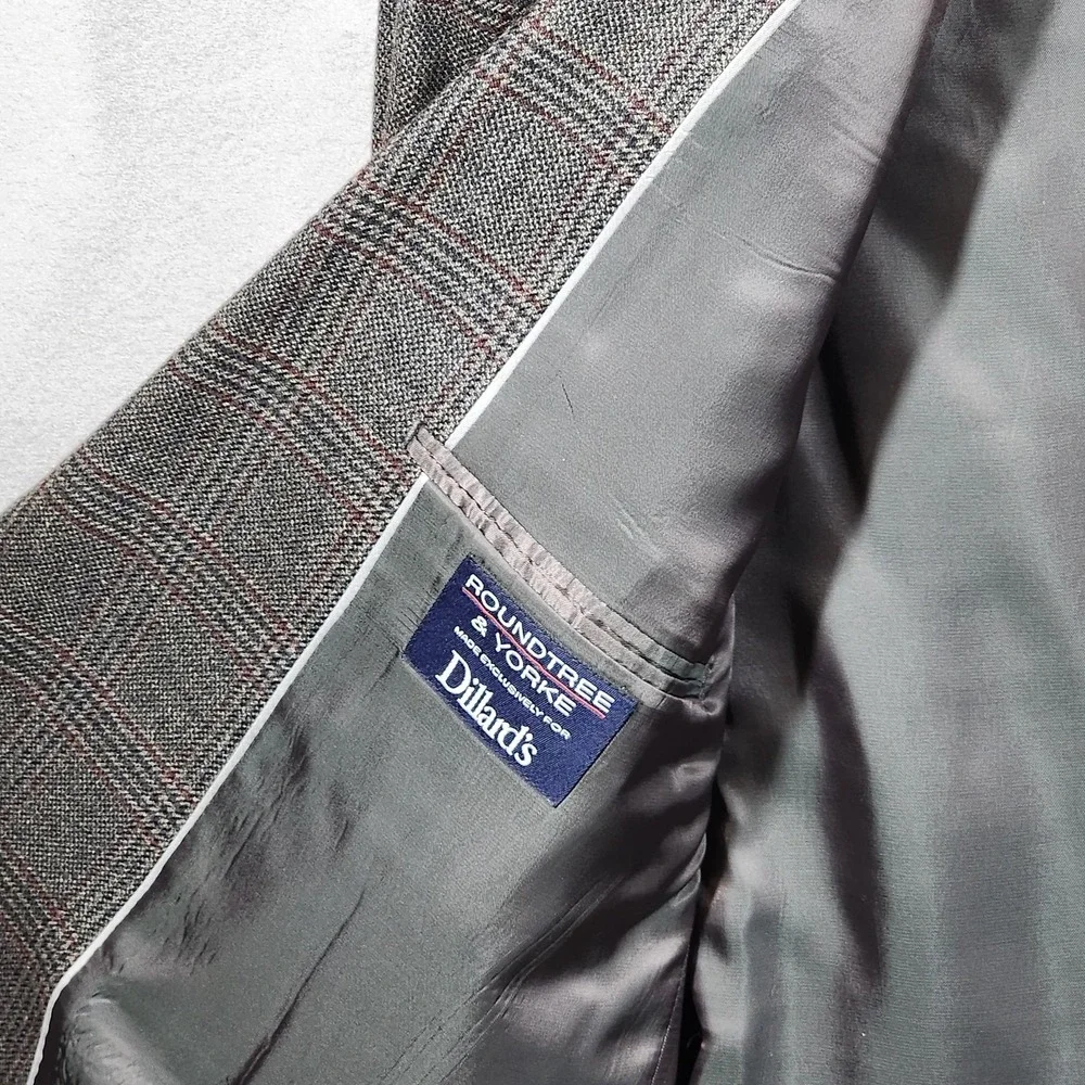 Roundtree & Yorke‎ Blazer Mens 48 Long Gray Glen Plaid Wool Two Button Notch
